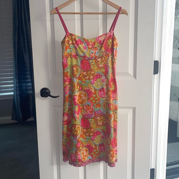 Nanette Lepore VINTAGE 100% Silk Dress 90s Vibrant Multicolor Sleeveless Retro 4 - Picture 3 of 7